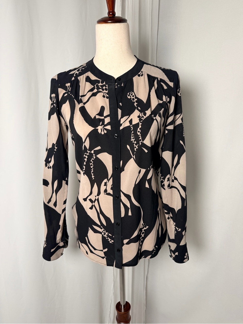 Trina Turk Hernanda Silk Blouse - Abstract Giraffe Print - Size S